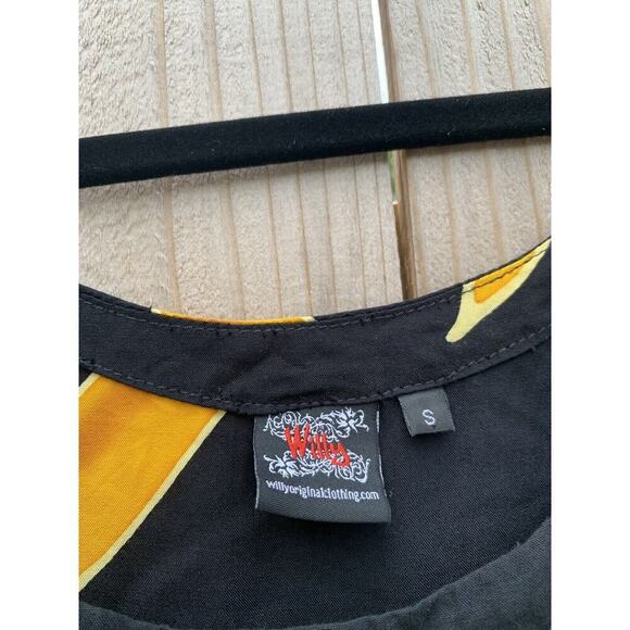 Willy Black Bamboo Shift Dress Small Black Yellow Summer Beach Sundress Spring - Picture 4 of 8